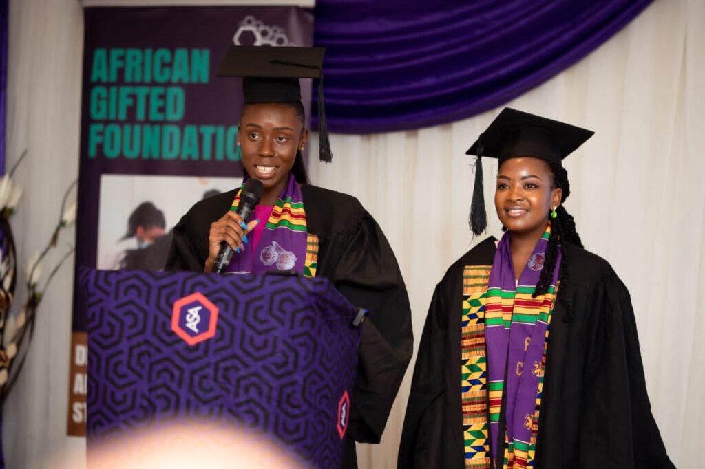 Ruth Arhin, Head Prefect and her deputy, Praise Kudzai Machengere speaking on behalf of the graduating class