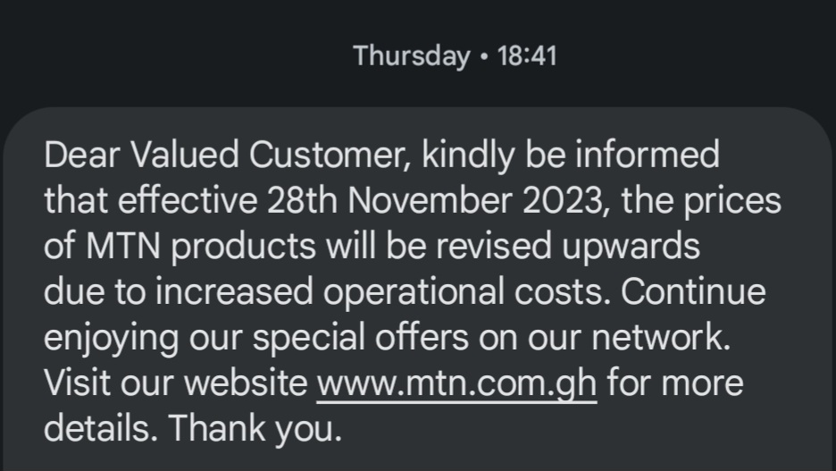 MTN Ghana price increase 