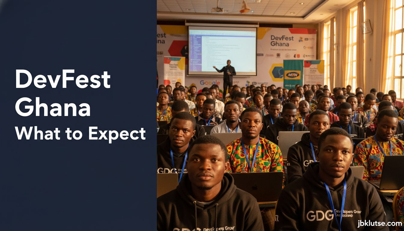 DevFest Ghana: What to Expect in 2026 (Full Guide) 1 devfest ghana: Wide-angle shot of a packed conference hall in Accra during a tech event.