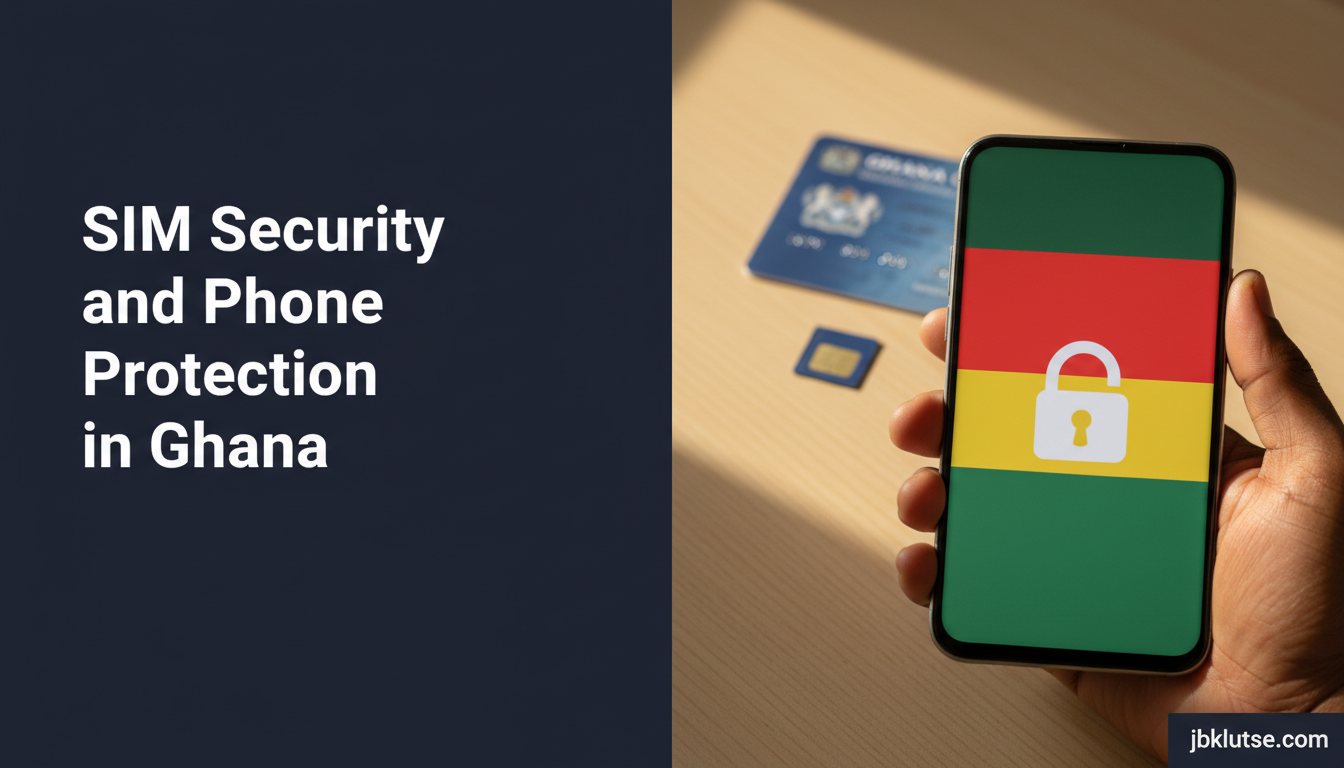 sim swap ghana: A close-up editorial photograph of a Ghanaian person's hand holding a modern smartphone with the screen…